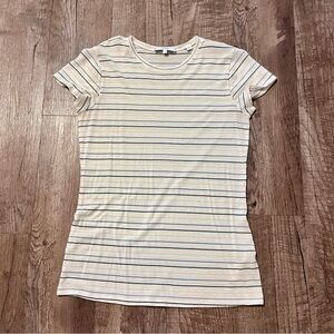 Vince Cream Tee with Thin Navy Stripes Pima cotton modal size small crew neck